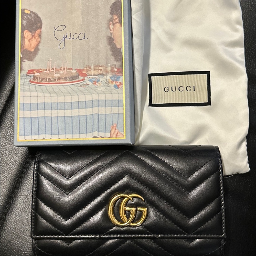 GG Marmont Continental Wallet Black Antique Gold